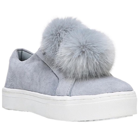 Sam Edelman Powder Blue Suede Pom Pom Sneakers Size 8.5 - Picture 1 of 11